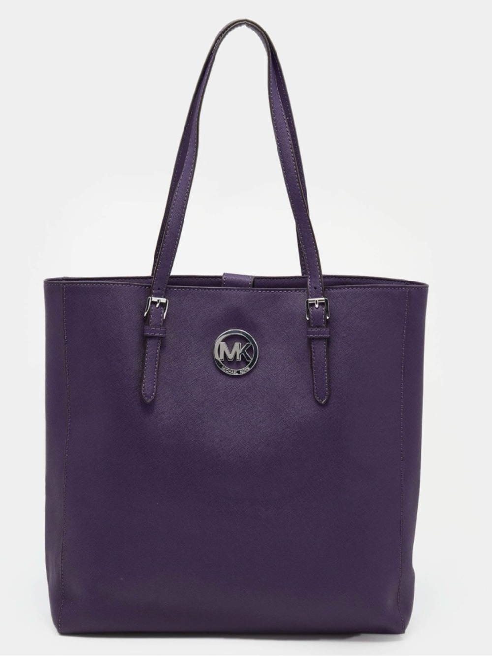 Michael Kors Deep Purple Saffiano Tote with Silver MK Emblem